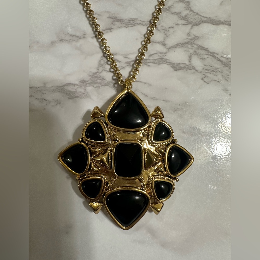 House of Harlow 1960 Black and Gold Geometric Necklace